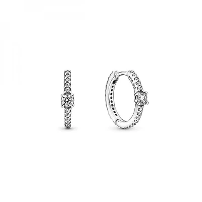 Image of Pandora Timeless Sterling silver sparkling hoop earrings with clear cubic zirconia