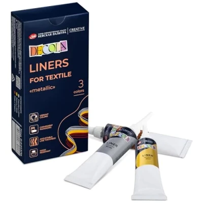 Image of Decola Textile Liners Metallic 3x19ml High Pigment Effect Colours in Gold, Silver &amp; Copper Made by Nevskaya Palitra…