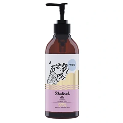 Image of YOPE Natural Shower Gel Neutral pH Ultra gentle cleansers Rose extract Plant glycerine Vegan Formula 97% ingredients Rhubarb and 400ml