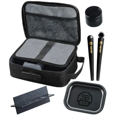 Image of Stash Bros Smell Proof Bag with Accessories Container Box 2 Doob Tube, Rolling Tray Bundle UV Jar &amp; air Tight Storage containers
