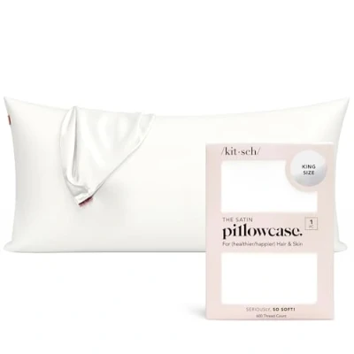 Image of Kitsch 100% Satin Pillowcase with Zipper, Softer Than Silk for Hair &amp; Skin, Cooling Pillow case, Case Cover (King (1 Pack), Ivory)