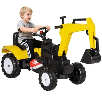 Image of HOMCOM Kids Ride on Digger Pedal Go Kart Pretend Play Construction No Power Truck with Horn for 3 6 Years, Yellow