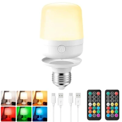 Image of E27 Battery Light Bulb With Remote Control, Magnetic USB Rechargeable Switch, LED Dimmable Cordless Bulbs For Lamp, Rgb Colour Changing Bulb, 400lm, Timer, 2600mah,1 PACK