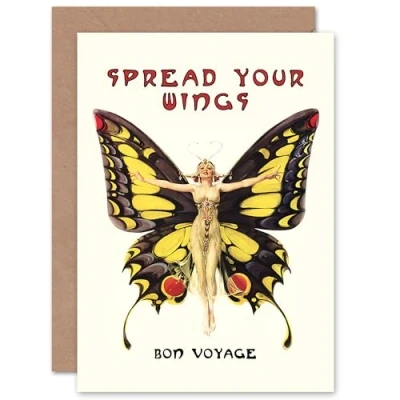 Image of Artery8 Bon Voyage Butterfly Dancer Art Nouveau 1920s Retro For Her Wife Sister Mother Blank Inside Greeting Card