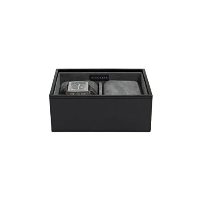 Image of Stackers Men&#039;s Executive Black Mini Watch with Grey Velvet Finish Lining