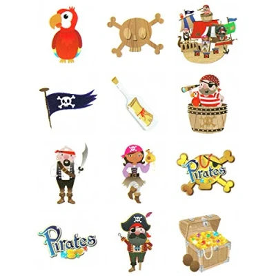 Image of 6 Packs of 12 Children Kids Girls Boys Pirate Temporary Tattoos Party Bag Loot Pinnata Fillers 72 in total