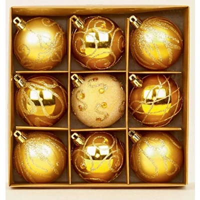 Image of Premier Set of 9 Gold Christmas Tree Baubles 6 cm