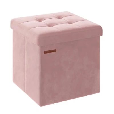 Image of SONGMICS Storage Ottoman, Foldable Small Ottoman Foot Rest, 38 x cm Stool, with Storage, Load up to 300 kg, for Living Room, Bedroom, Dorm, Jelly Pink LSF227R51