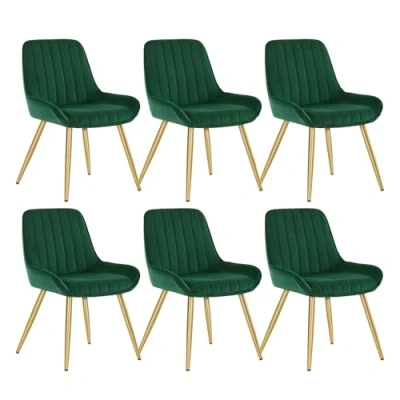 Image of Lestarain Dining Chairs Set of 6 Vintage Kitchen Counter Lounge Leisure Living Room Corner With Metal Legs Velvet Seat and Backrests,Dark green
