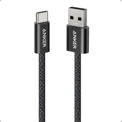 Image of Anker Zolo USB A to C Cable, Seamless CarPlay Connection, 1 m Durable and Braided Type Fast Charging Premium Look with Slim Connector, For iPhone 16/15 Series, iPad Pro, More(Black)