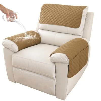 Image of GYHH Sofa Armrest Cover, Headrest Cover for Recliner Chair Arm Cover,Armchair Slipcover Nonslip Quilted Furniture Protector Pets Leather Couch (Camel,1 Seat 3 pc)