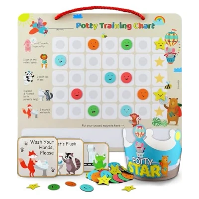 Image of Potty Training Reward Chart. Charts for Children Behavior with 35 Reusable Magnetic Stickers. Animal Toilet Chart Toddlers. Kids and Stickers Boys