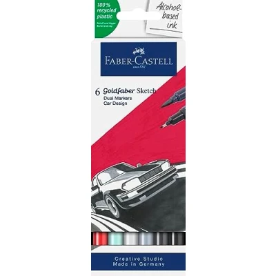 Image of Faber Castell Goldfaber Sketch Car Design 164813 Marker with Brush Tip and Fineliner (Pack of 6)