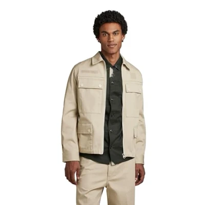 Image of G Star RAW Mens 4 Pocket Zip Jacket Beige Cotton Size Large
