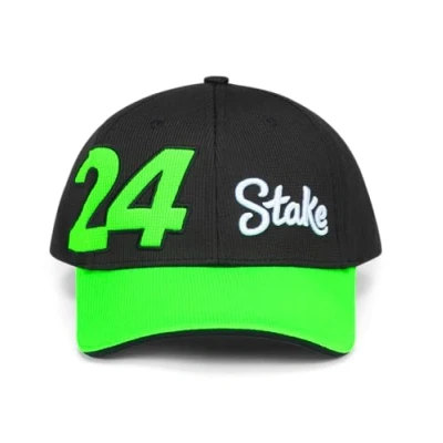 Image of F1 Stake Kick Sauber Team Official 2024 Merchandise Kit Zhou Guanyu 24 Baseball Cap Hat Unisex Black &amp; Green Adjustable