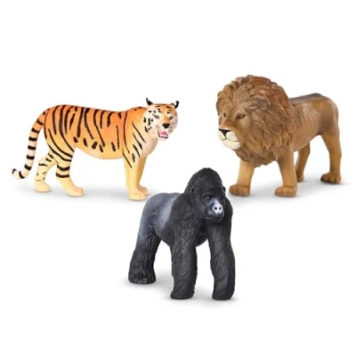 Image of Terra by Battat Realistic Jungle Animal Figurines, Plastic Lion, Tiger &amp; Gorilla Toys Collectible for Kids Toddlers, Pretend Play, Educational Toy 3+ Years
