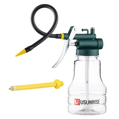 Image of Oil Can Transparent High Pressure Oiler Lubrication Bottle Oiling Gun With Rigid &amp; Flex Spout Thumb Pump Tool