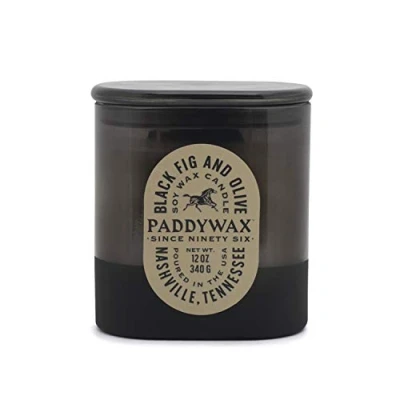 Image of Paddywax Scented Candles Vista Collection Vintage Style Artisan Candle in Frosted Glass, 340g, Black Fig &amp; Olive