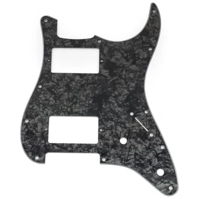 Image of Musiclily Pro 11 Holes ST HH Guitar Pickguard with Covered Humbucker 2 Pot Layout for Fender Squier Strat Style Electric Guitar, 4ply Black Pearl