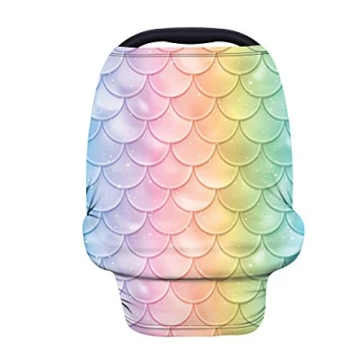 Image of TOADDMOS Rainbow Fish Scale Stretchy Car Seat Cover for Babies,Nursing Breastfeeding Cover,Soft Breathable Infant Carseat Canopy,Shopping Cart/High Chair/Stroller Covers