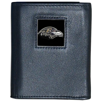 Image of Siskiyou Sports NFL Mens Baltimore Ravens Deluxe Leather Tri fold Wallet One Size Black