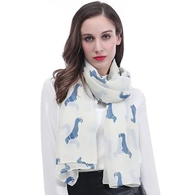 Image of Lina &amp; Lily Dachshund Sausage Dog Print Women&#039;s Scarf Shawl Wrap Oversize (Cream)(Size: One Size)