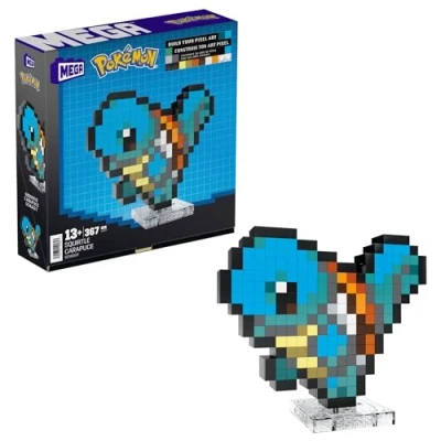 Image of MEGA Pokémon Action Figure Building Set, Squirtle with 367 Pieces and Pixel Retro Style, for Table or Wall Decor, Build &amp; Display Toy Collectors, HTH77