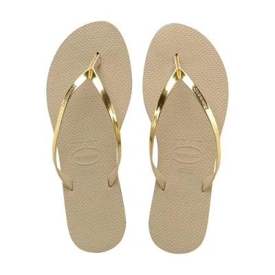 Image of Havaianas Women&#039;s You Metallic Flip Flop, Sand Grey Light Golden, 1/2 UK Narrow