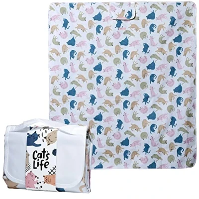 Image of Puckator PICB01 Cat&#039;s Life Picnic Blanket, Foldup, Camping Picnics Outdoors Beach Garden