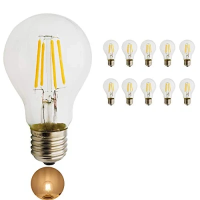 Image of 4W E27 LED Filament Light Bulb Warm White 2700K A60 Edison Screw Lamp Bulbs, 40W Equivalent, Clear Glass Vintage Globe 10 Pack