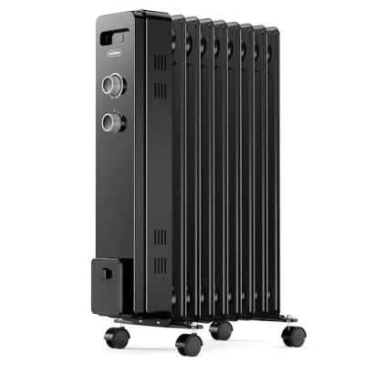 Image of VonHaus Oil Filled Radiator 9 Fin Heater Portable Electric Free Standing 2000W for Home, Office, Any Room Adjustable Thermostat, 3 Heat Settings, 4x Wheels, 1.5m Power Cable 2 Year Warranty