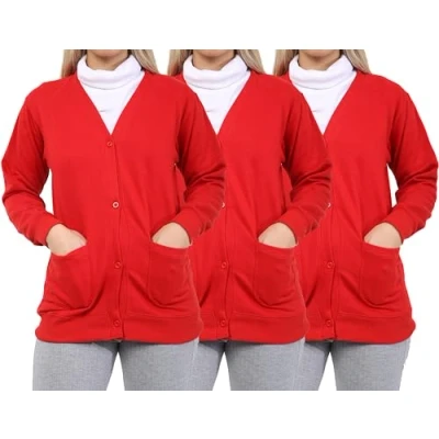 Image of GW CLASSY OUTFIT Girls School Cardigan (Pack of 3) Kids Button Fleece Schoolwear Uniform Sweatshirts UK Size 5 13 Years (13 14 Years, 3X Red)