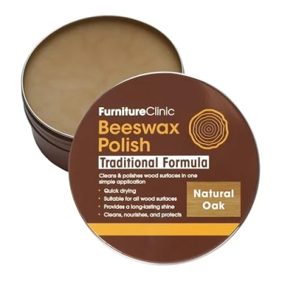 Image of Furniture Clinic Natural Oak Coloured Beeswax Polish for Wood &amp; 200ml Finishing Wax All Types of Wooden Surfaces Colour, Protect Enhance