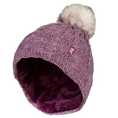 Image of HEAT HOLDERS Ladies Thermal Winter Warm Original Cable Turn Over Pom Hat One Size (Rose)