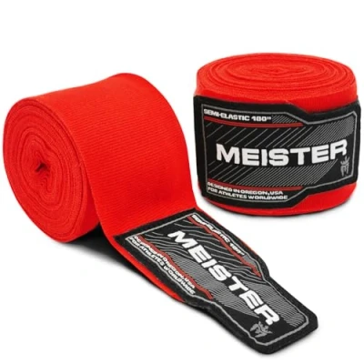 Image of Meister Adult 180&quot; Semi Elastic Hand Wraps for MMA &amp; Boxing (Pair) Red