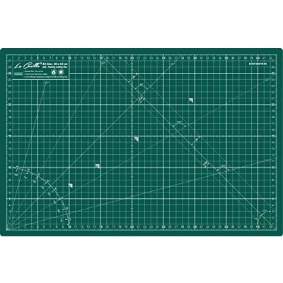 Image of La Canilla ® Self Healing Cutting Mat A3 (45x30cm 18x12&quot;) Double Sided Printed (CM &amp; Inches) 5 PVC Layers Patchwork, Quilting, Sewing, Fabric, Papercraft, DIY (Green)