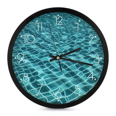 Image of LBKHDS Digital Wall Clock,Swimming Pool Water Print Decorative Clock,Round Easy to Read Clock,Silent Non Ticking Battery Operated