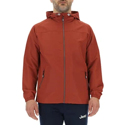 Image of JEEP O102712 R760 J MAN LIGHT HOODED WIND JACKET Outline Back Print J23S Red Ochre/Almond M