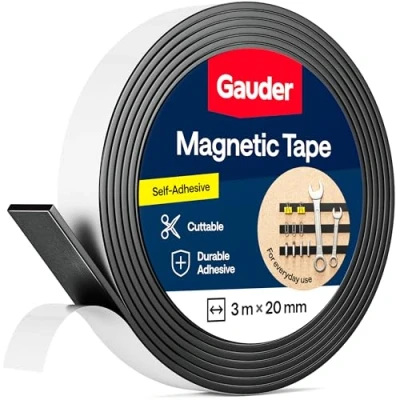 Image of GAUDER Magnetic Tape Self Adhesive Magnet Strips with Backing Sticky Back Roll (6 m)