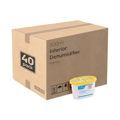 Image of Ashley Dehumidifier 500ml Pack of 40 Vanilla Interior Condensation Moisture Remover Mildew Absorber for Damp, Mould, Kitchen, Caravan, Car, Home, Bedroom, Wardrobe, Garage, Bathroom, Basement