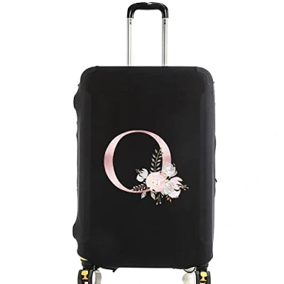 Image of initial letter Printed Design Travel Trolley Case Cover Protector Washable Suitcase Luggage Storage Covers for 18 28 inch (S (18 21 Luggage), Pink Flower O)