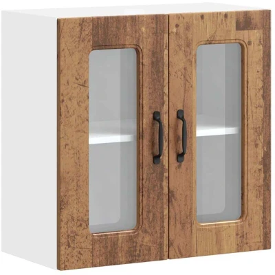 Image of vidaXL Lucca Kitchen Wall Cabinet Old Wood Engineered 60x31x60 cm Glass Door Space Saver