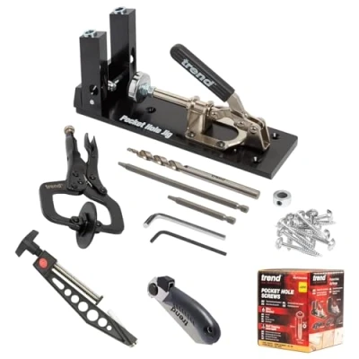 Image of Trend Ultimate Pocket Hole Joinery Kit, Includes Jig, Alignment Clamp, Flush Saw &amp; Screws, PH/JIG/SET1