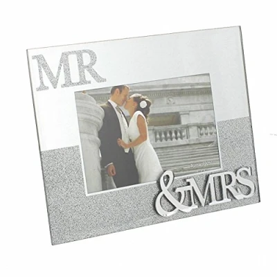 Image of MR and MRS Mirror Glitter Picture Photo Frame Gift Wedding Anniversary 6 X 4 New