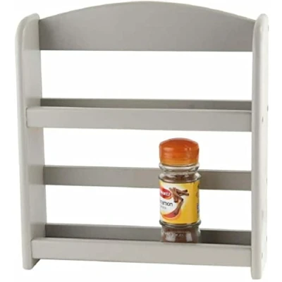 Image of Optimal Products 2 &amp; 3 Tier Bamboo Wood Kitchen Wall Mounted Spice Jars Herbs Rack Holder Stand For Home and Storage (2 Grey)