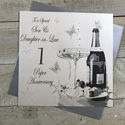 Image of WHITE COTTON CARDS Large to a Special Son and Daughter in Law Paper Anniversary Handmade Card, White, XL1SD