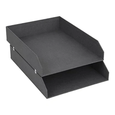 Image of Bigso Box of Sweden Set 2 Letter Tray Boxes for the Office Stackable Desk Storage Papers, Documents etc Two Tier Fibreboard Filing and System Black