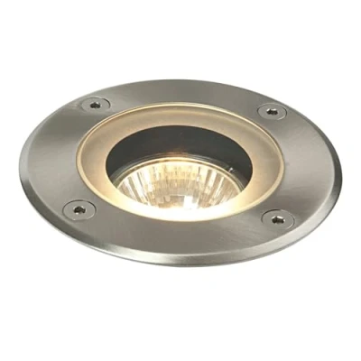 Image of Saxby 50W Round Marine Grade Brushed Stainless Steel IP65 Outdoor Garden Walkover Decking Recessed Ground Light Uplighter