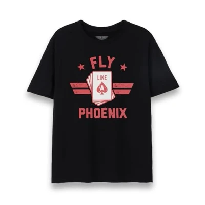 Image of Top Gun Maverick Mens T Shirt Adults Fly Like a Phoenix Short Sleeve Graphic Tee in Black Action Movie Ace of Spades Apparel Iconic Film Series Merchandise Gift