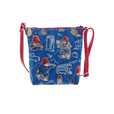 Image of Signare Paddington Bear Blue Tapestry Sling Shoulder Handbag Courier Bag One Size Measures 19cm (W) x (H) 7cm (D) Perfect for Holiday Travel Occassions Everyday